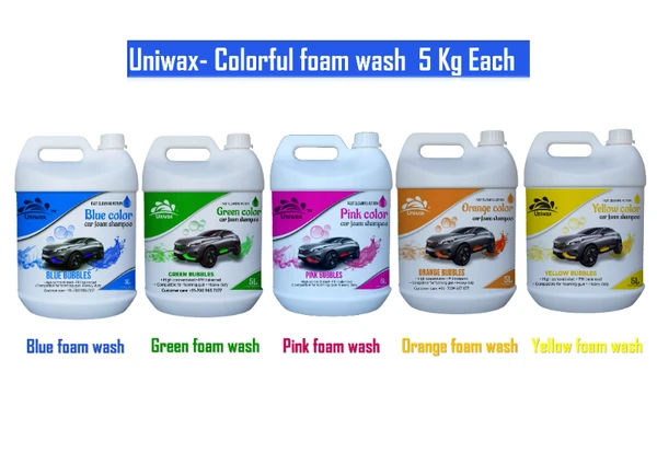 uniwax color car shampoo foam wash blue, green, pink, orange - 5kg each, 25kg total